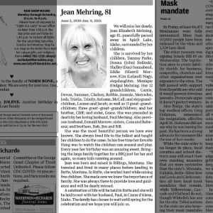 Obituary for Jean Elizabeth Mehring