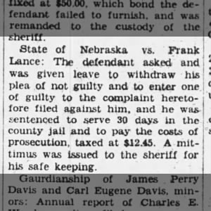 court sentence, Frank Lance n1935