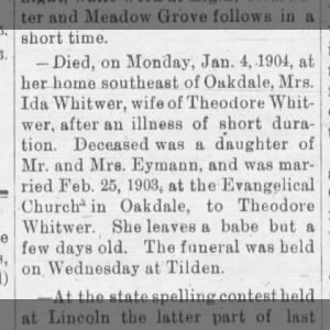 Ida Whitwer death 1904