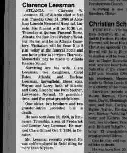 Obituary for Clarence W. Leesman