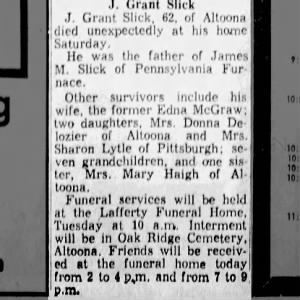 Obituary for J Grant Slick