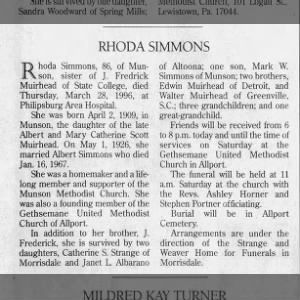 Obituary for RHODA SIMMONS
