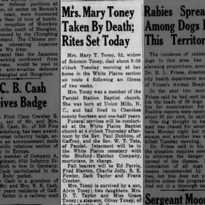 Obituary for Mary T. Toney