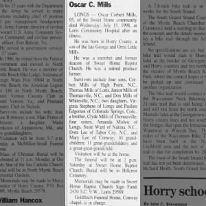 Obituary for Oscar Corbett Mills