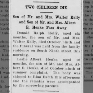 Leslie Albert Henke Obituary - 10 months old - Mon, Oct 10, 1910 - page 3
