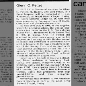 Obituary for Glenn O Pettet